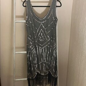 Glamorous Silver Fringe Midi Dress